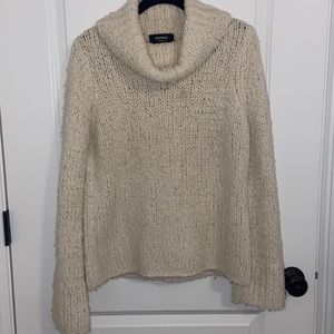Express XL hand knit cowl neck cream sweater
